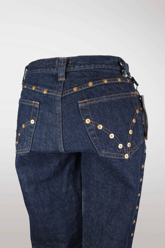 Blue jeans with gold buttons on a white background
mint condition vintage
designer archive piece
rare runway sample
one of a kind vintage
limited edition designer
authentic vintage designer
rare vintage designer find
collectible vintage fashion
high-end vintage clothing
luxury vintage apparel
designer vintage statement piece
genuine vintage couture
archival designer clothing
runway vintage fashion
vintage designer investment piece