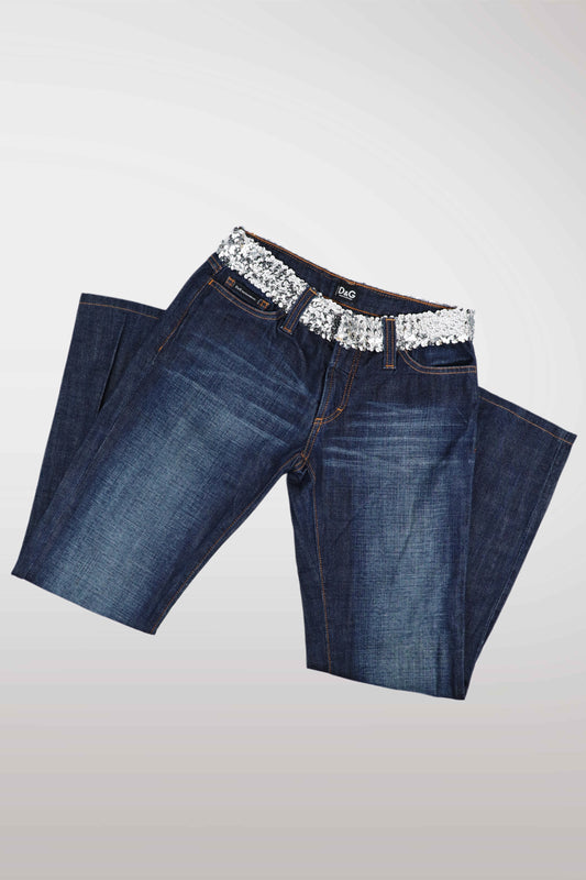 D&G Sequin Low Rise Straight Leg Jeans