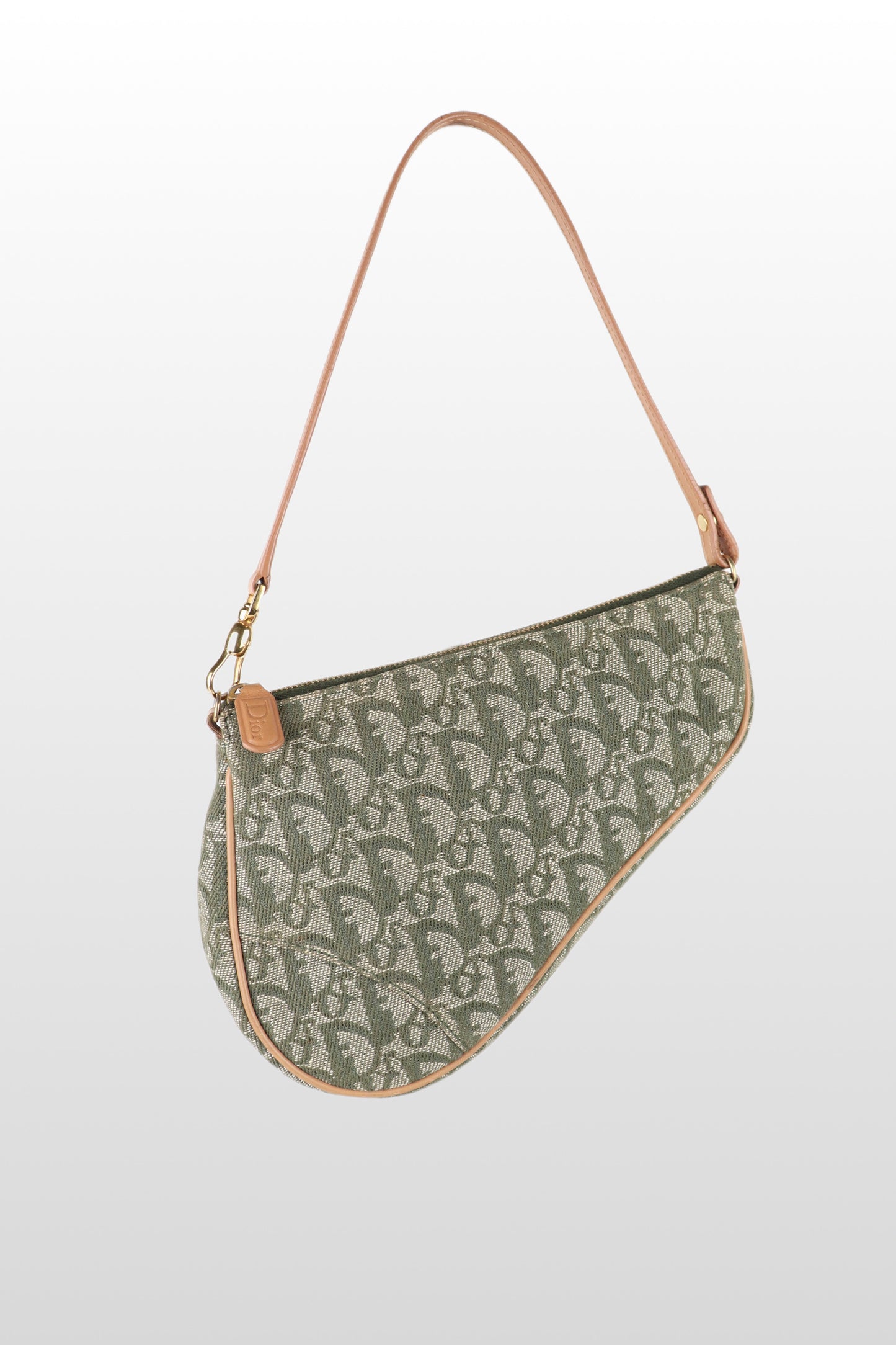 2000s Christian Dior Khaki Monogram Trotter Saddle Bag