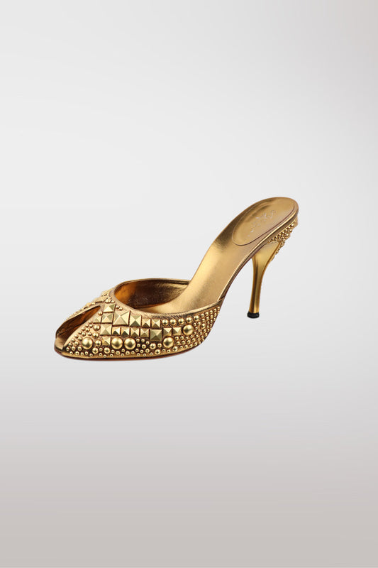 Tom Ford for Gucci S/S 2004 "Farewell Collection" Metallic Gold Studded Heels