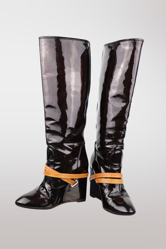 Louis Vuitton 2007 Dark Burgundy Vernis Leather Wedge Boots