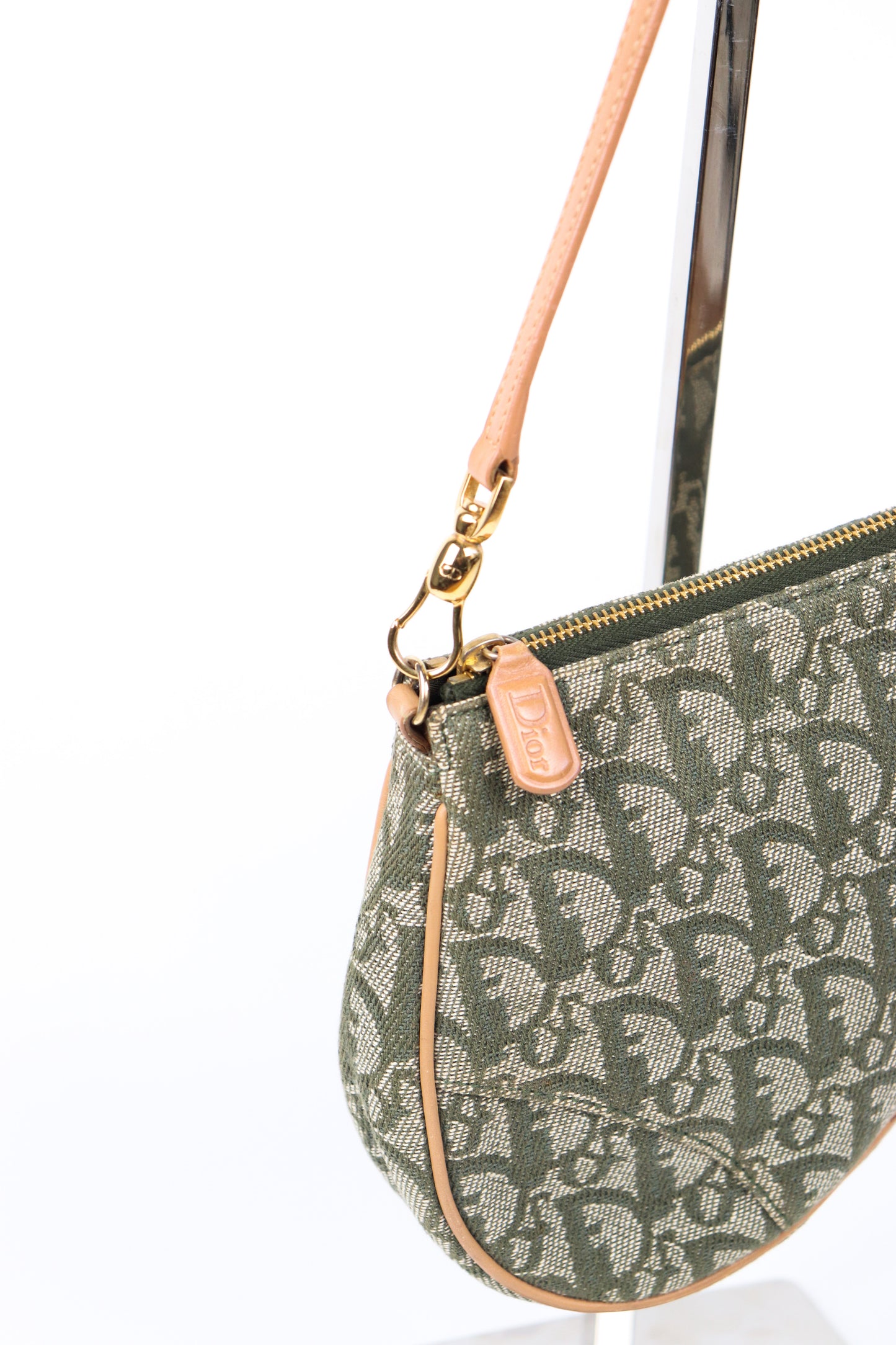 2000s Christian Dior Khaki Monogram Trotter Saddle Bag