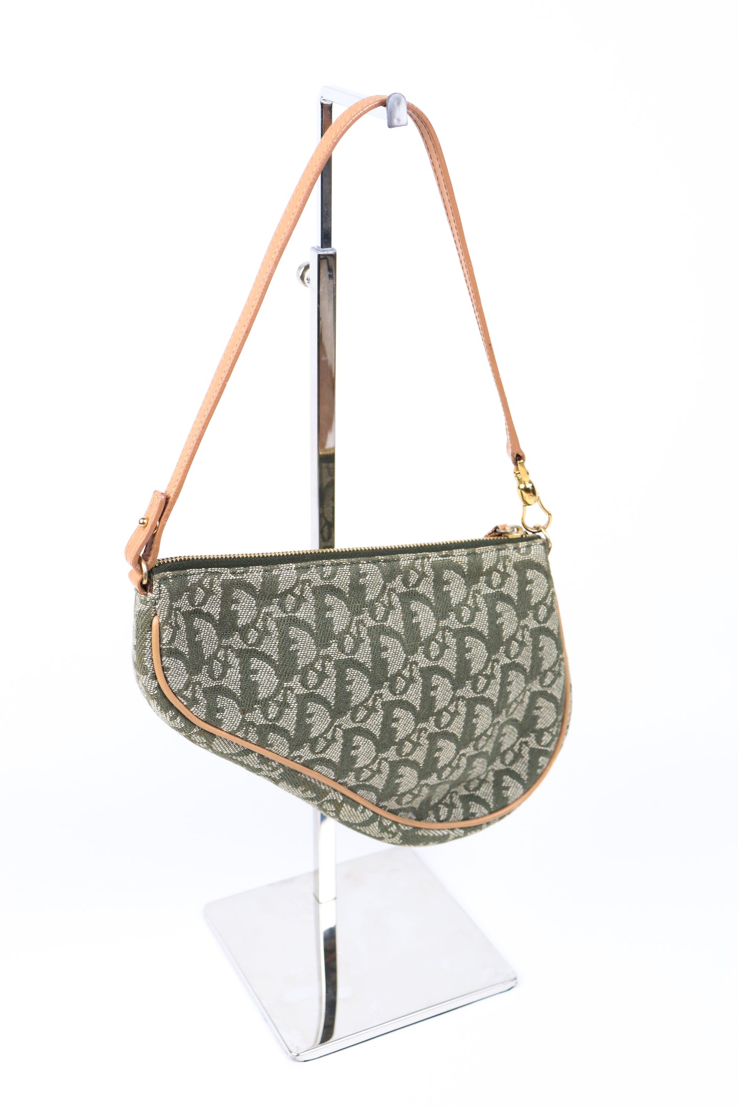 2000s Christian Dior Khaki Monogram Trotter Saddle Bag