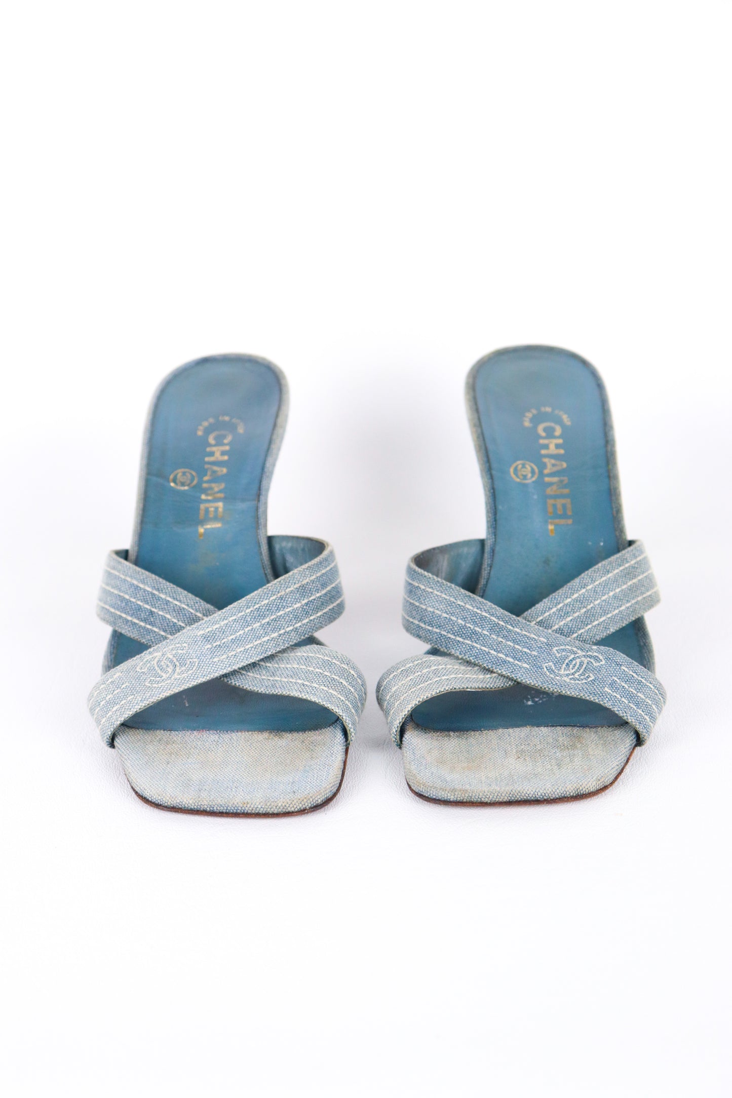 Vintage Chanel Denim Mule Heels