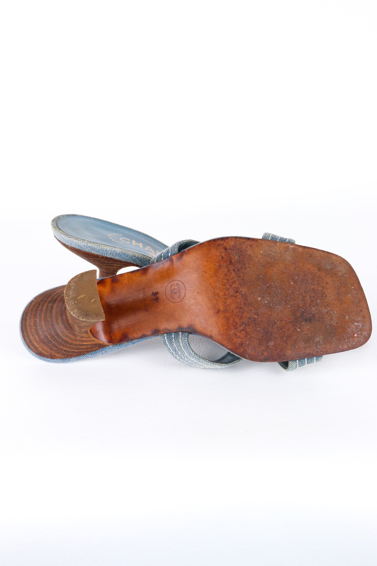 Vintage Chanel Denim Mule Heels