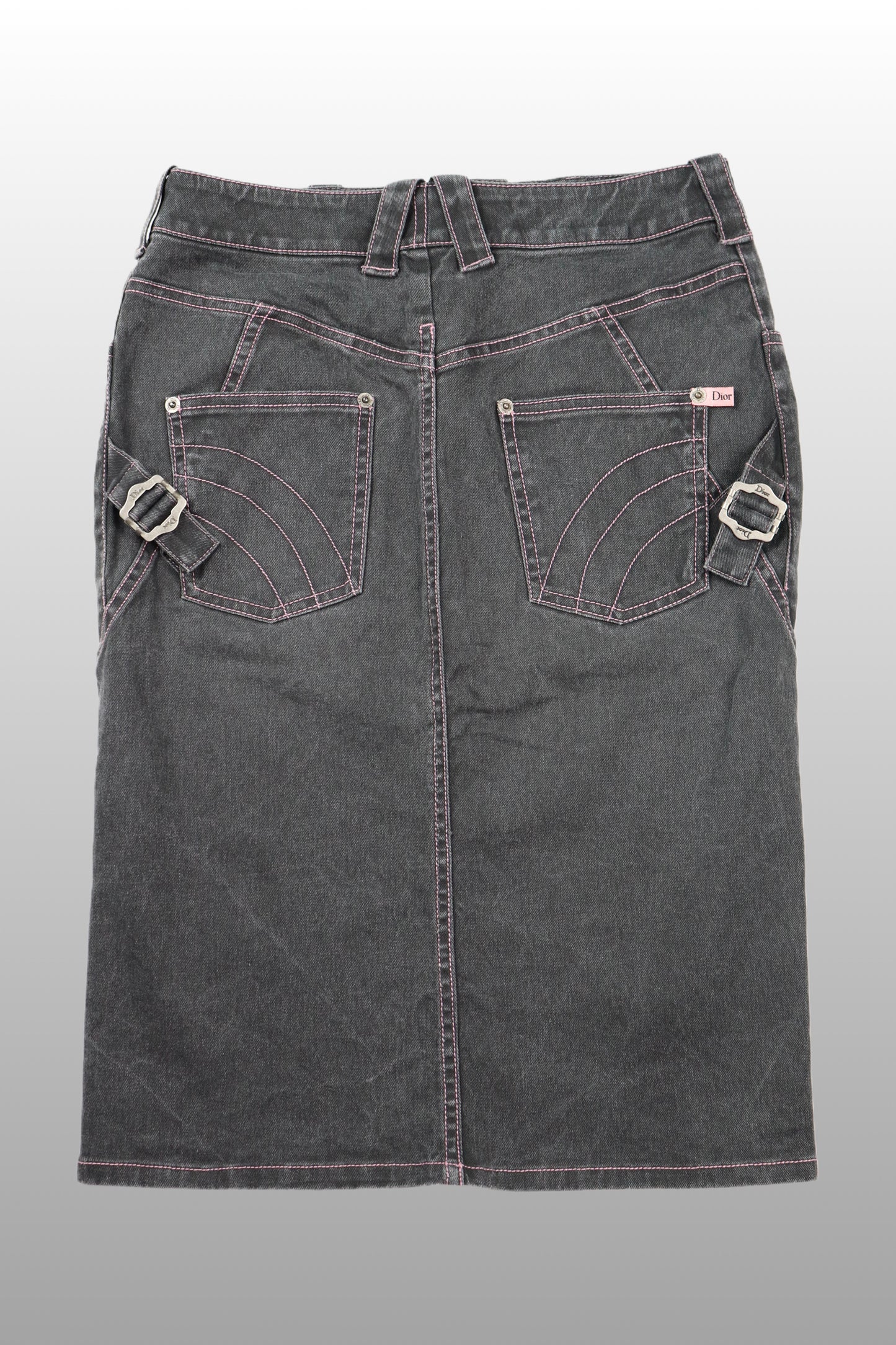 RARE FW04 Christian Dior Denim Pink Stitch Midi Skirt