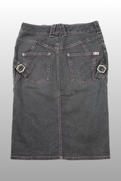 RARE FW04 Christian Dior Denim Pink Stitch Midi Skirt