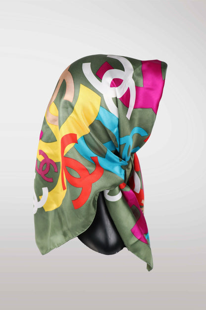 Chanel Multicolor 'CC' Printed Silk Scarf