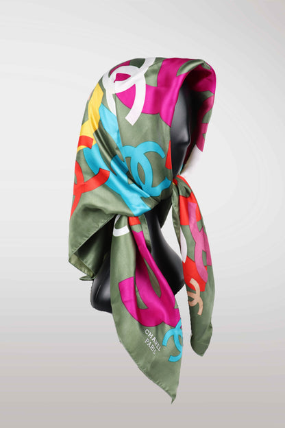 Chanel Multicolor 'CC' Printed Silk Scarf