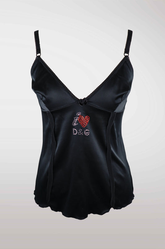"I <3 D&G" Black Satin Camisole