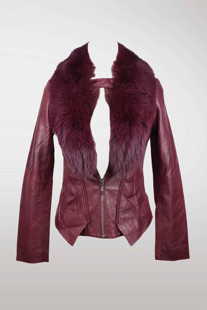 Burgundy Sheepskin & Rabbit Fur Jacket