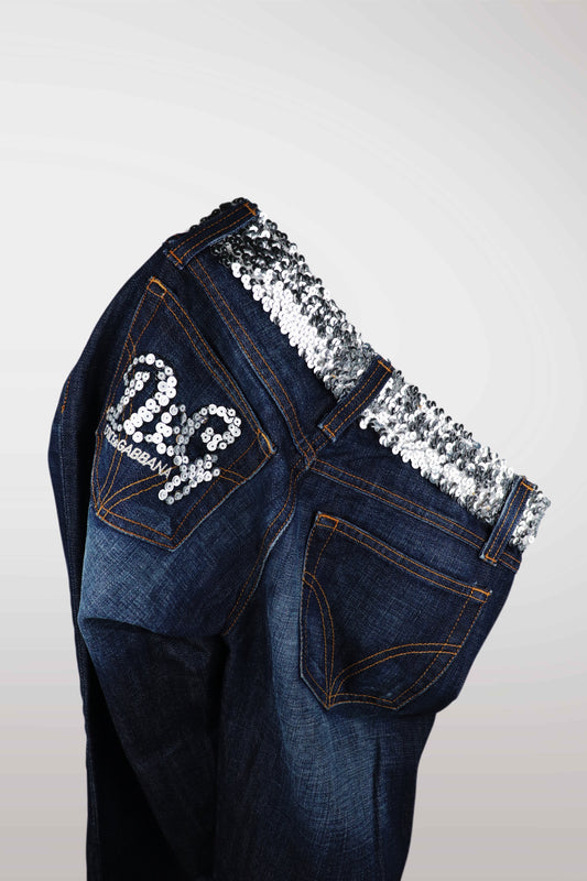 D&G Sequin Low Rise Straight Leg Jeans