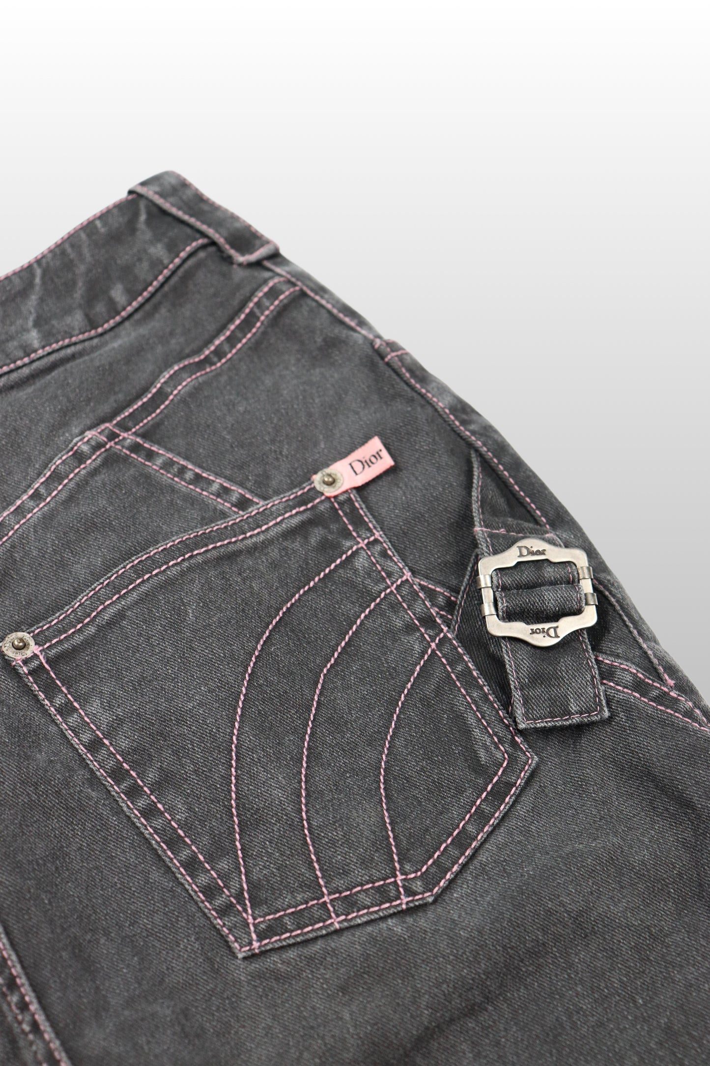 RARE FW04 Christian Dior Denim Pink Stitch Midi Skirt