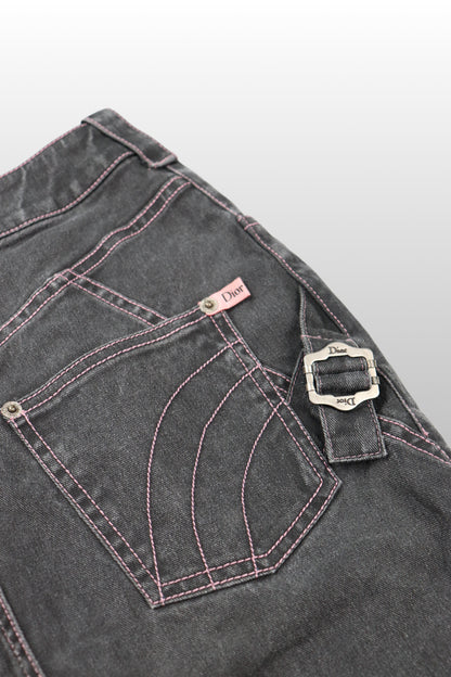 RARE FW04 Christian Dior Denim Pink Stitch Midi Skirt