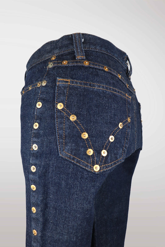 Close-up of dark blue jeans with gold buttons on a light gray background
mint condition vintage
designer archive piece
rare runway sample
one of a kind vintage
limited edition designer
authentic vintage designer
rare vintage designer find
collectible vintage fashion
high-end vintage clothing
luxury vintage apparel
designer vintage statement piece
genuine vintage couture
archival designer clothing
runway vintage fashion
vintage designer investment piece