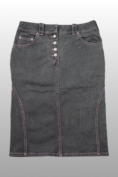 RARE FW04 Christian Dior Denim Pink Stitch Midi Skirt