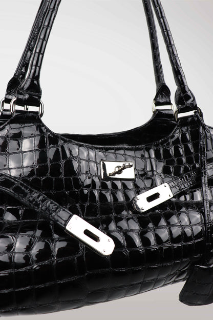 Black Faux Croc ‘Firkin’ Bag