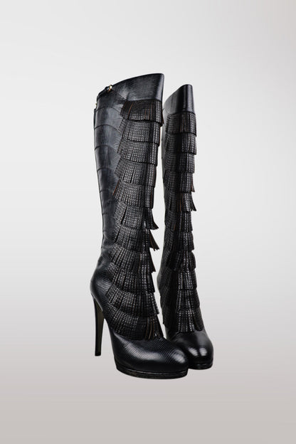 Sergio Rossi F/W 2010 Lizard Leather Fringe Boots