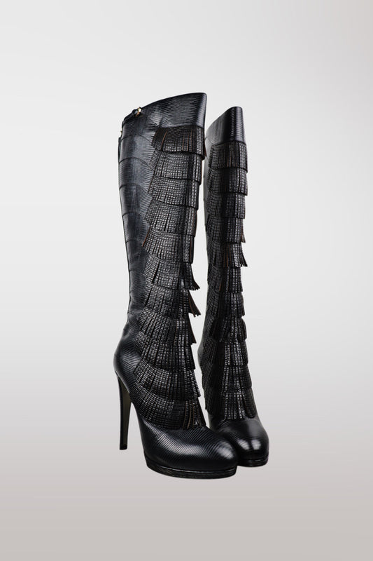 Sergio Rossi F/W 2010 Lizard Leather Fringe Boots