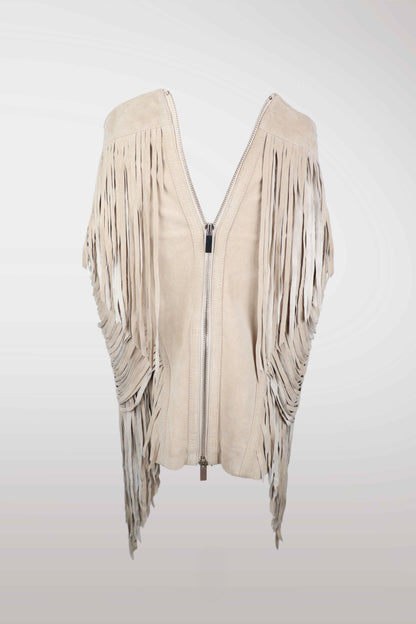 BeBe Tan Leather Fringe Midi Skirt