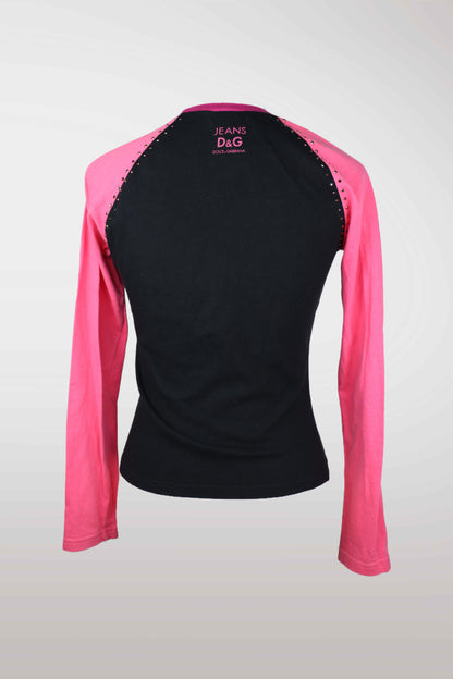 D&G Black & Pink Rhinestone 'Rebel' Tee