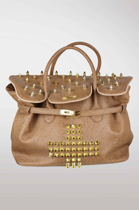 Beige handbag with gold studs on a light gray background
mint condition vintage
designer archive piece
rare runway sample
one of a kind vintage
limited edition designer
authentic vintage designer
rare vintage designer find
collectible vintage fashion
high-end vintage clothing
luxury vintage apparel
designer vintage statement piece
genuine vintage couture
archival designer clothing
runway vintage fashion
vintage designer investment piece