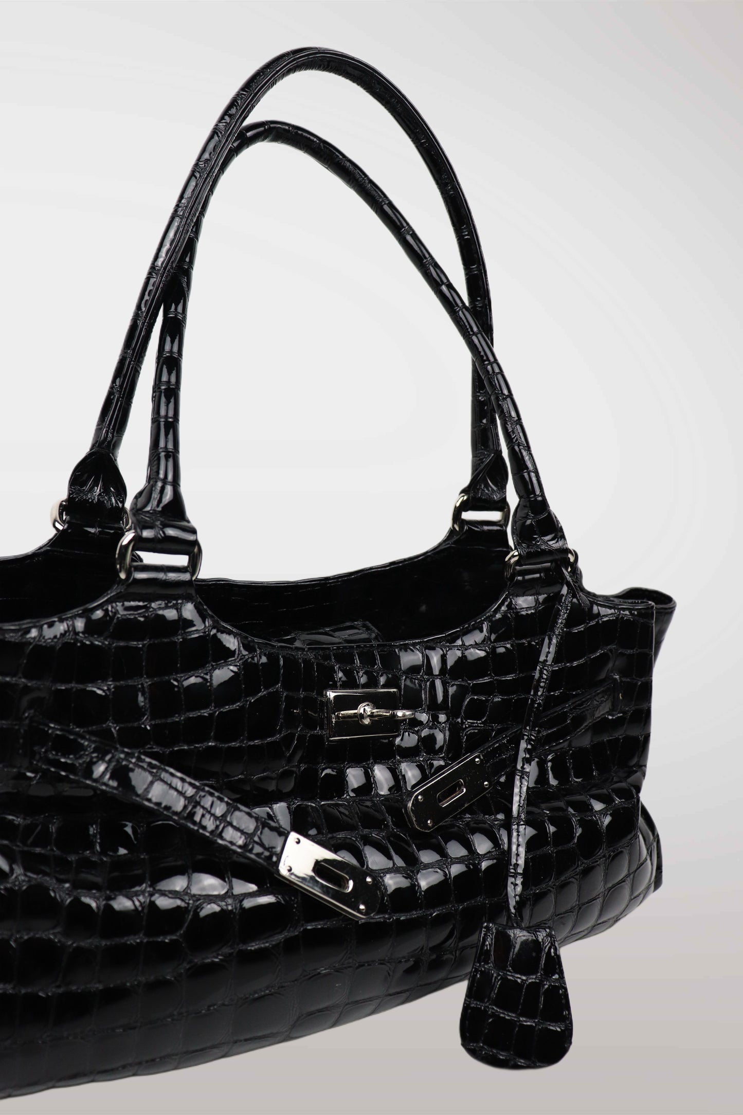 Black Faux Croc ‘Firkin’ Bag