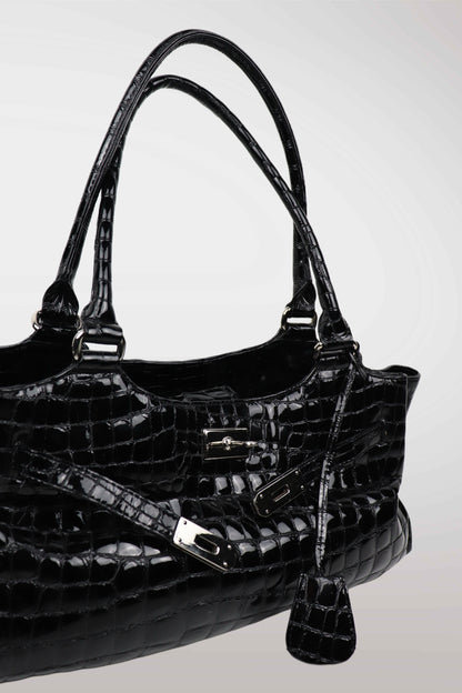 Black Faux Croc ‘Firkin’ Bag