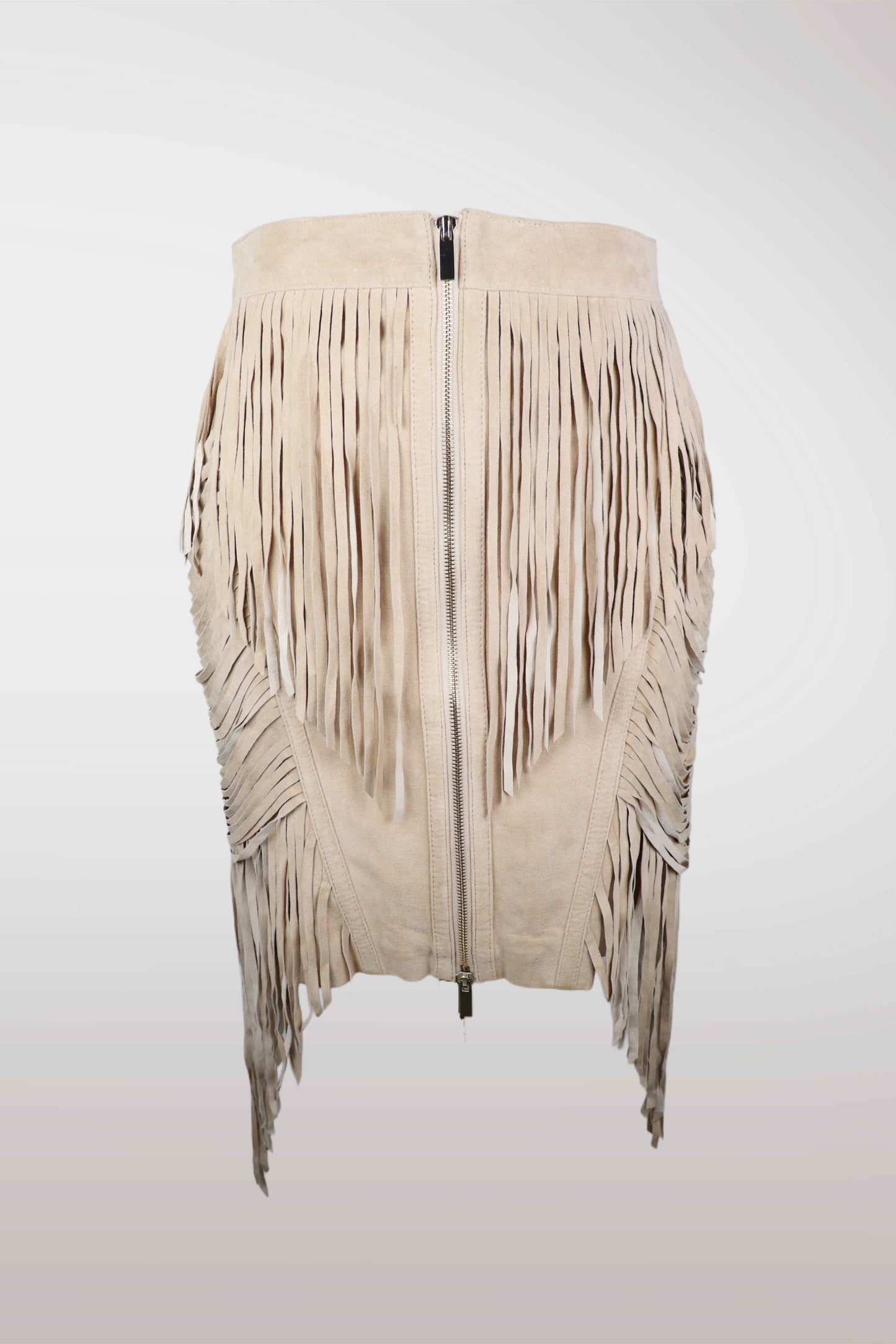 BeBe Tan Leather Fringe Midi Skirt