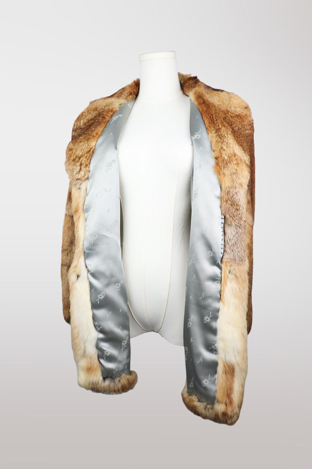 Brown & Tan Genuine Rabbit Fur Midi Coat
