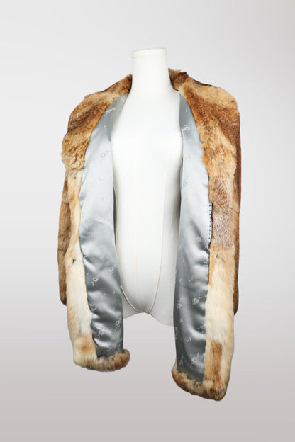 Brown & Tan Genuine Rabbit Fur Midi Coat