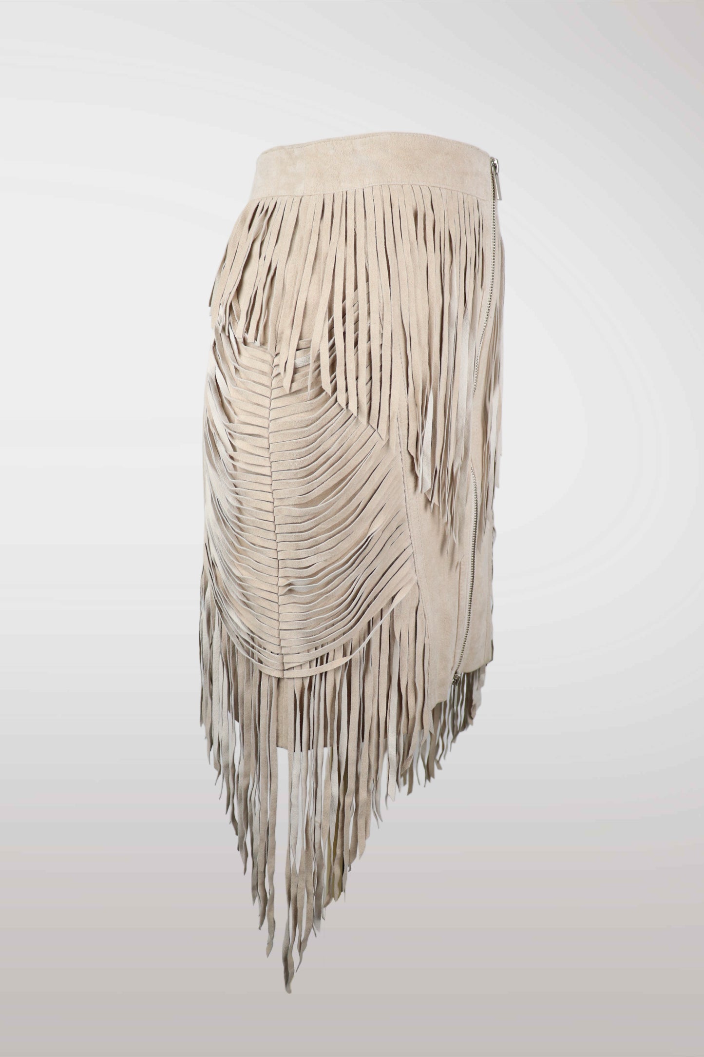 BeBe Tan Leather Fringe Midi Skirt