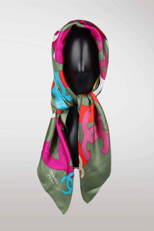 Chanel Multicolor 'CC' Printed Silk Scarf