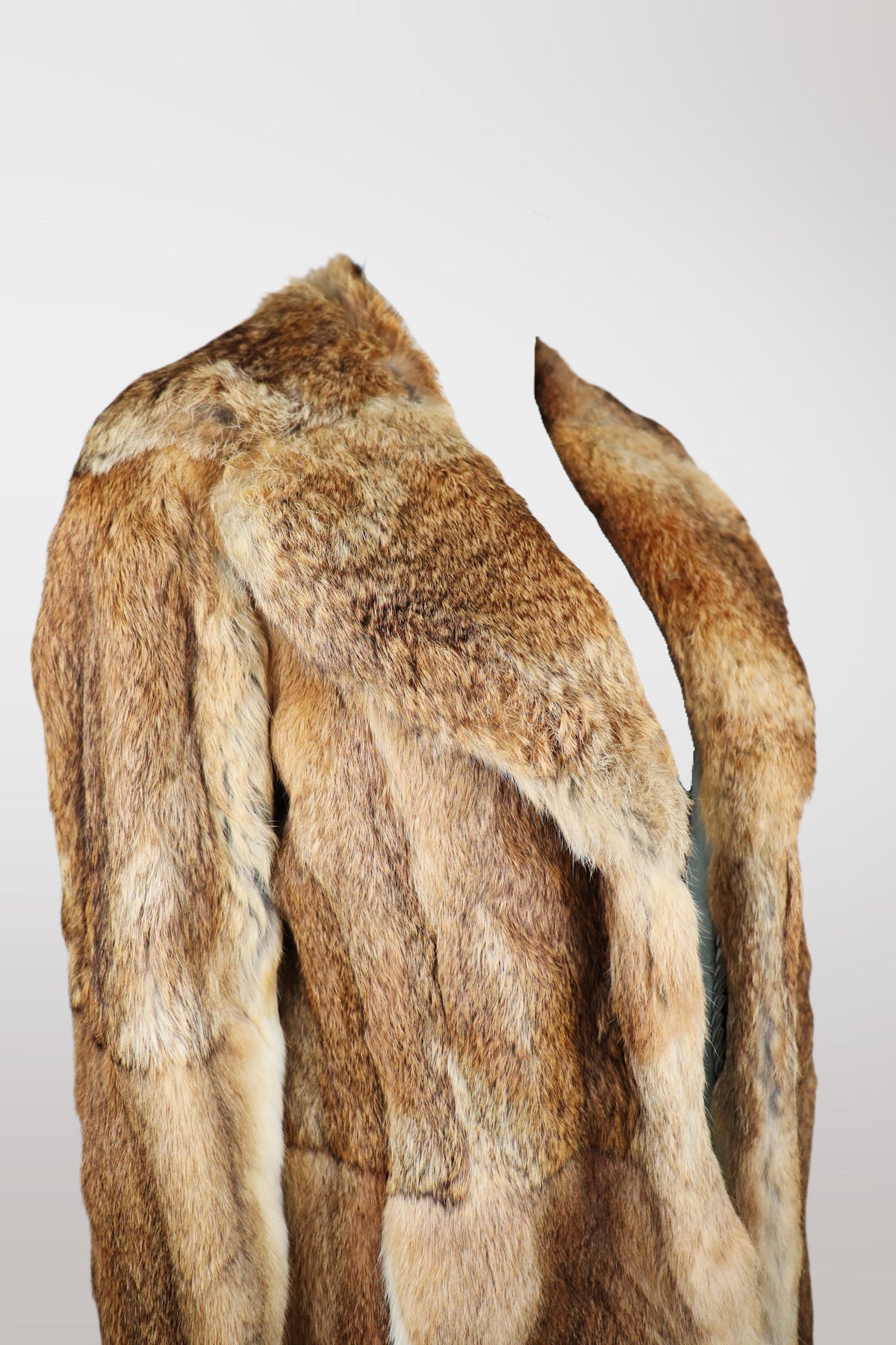 Brown & Tan Genuine Rabbit Fur Midi Coat