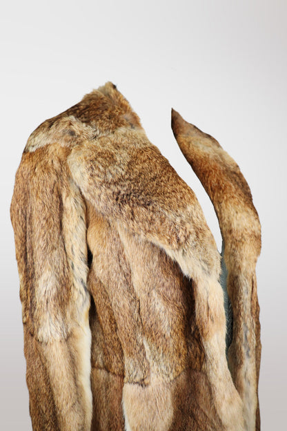 Brown & Tan Genuine Rabbit Fur Midi Coat