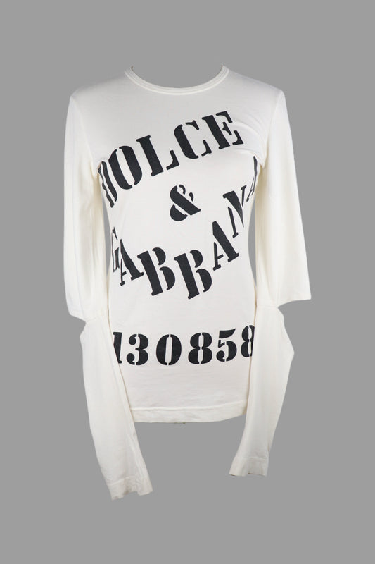 Early 2000s Dolce & Gabbana Graphic Print Long Sleeve Cutout Shirt