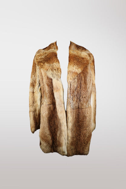 Brown & Tan Genuine Rabbit Fur Midi Coat