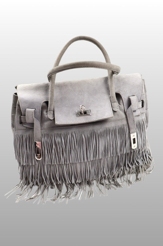 Grey Suede Fringe 'Firkin' Bag