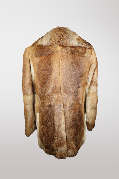 Brown & Tan Genuine Rabbit Fur Midi Coat