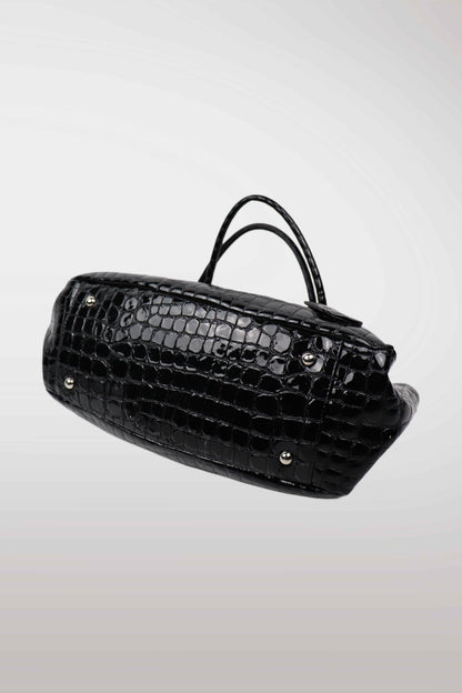 Black Faux Croc ‘Firkin’ Bag