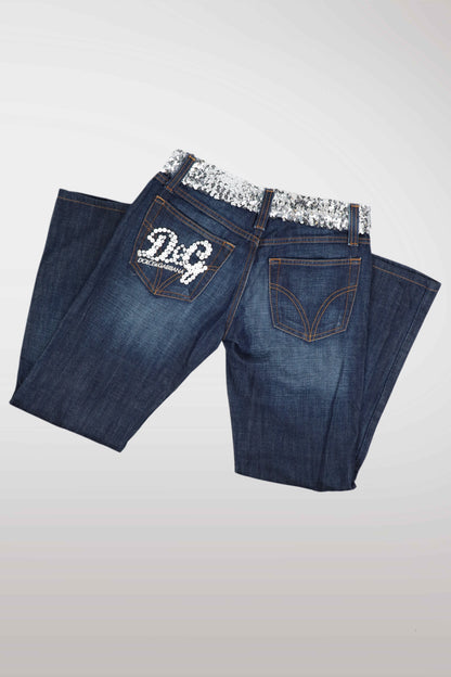 D&G Sequin Low Rise Straight Leg Jeans