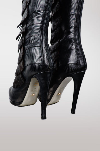 Sergio Rossi F/W 2010 Lizard Leather Fringe Boots
