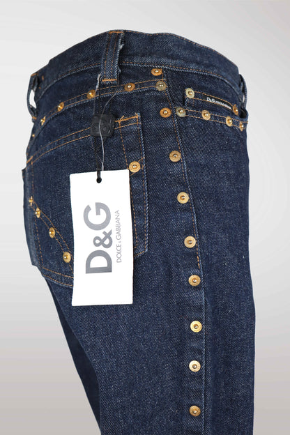 Blue jeans with gold buttons and a D&G tag on a white background
mint condition vintage
designer archive piece
rare runway sample
one of a kind vintage
limited edition designer
authentic vintage designer
rare vintage designer find
collectible vintage fashion
high-end vintage clothing
luxury vintage apparel
designer vintage statement piece
genuine vintage couture
archival designer clothing
runway vintage fashion
vintage designer investment piece