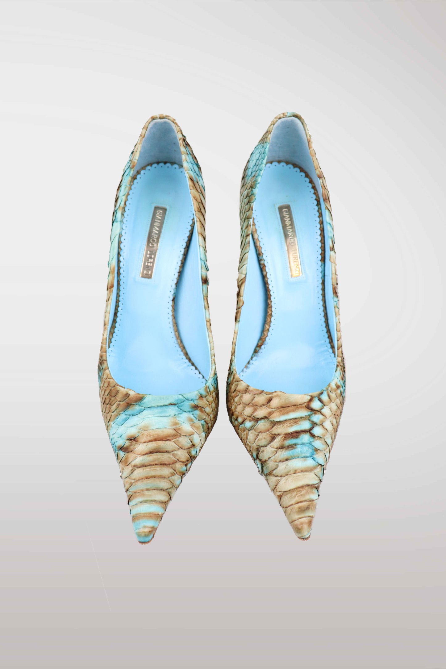 Gianmarco Lorenzi Genuine Python Skin Pointed Toe Heels