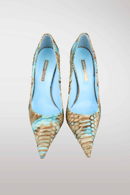 Gianmarco Lorenzi Genuine Python Skin Pointed Toe Heels