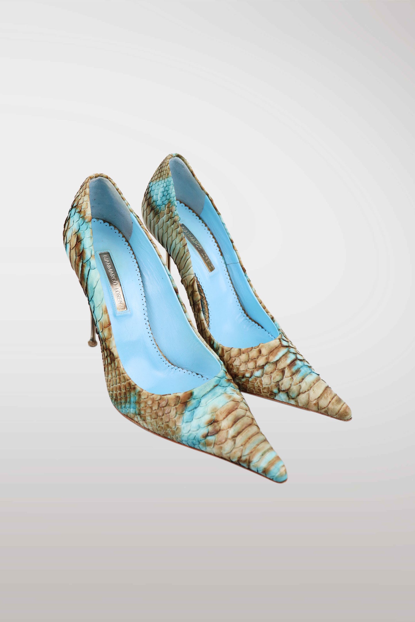 Gianmarco Lorenzi Genuine Python Skin Pointed Toe Heels