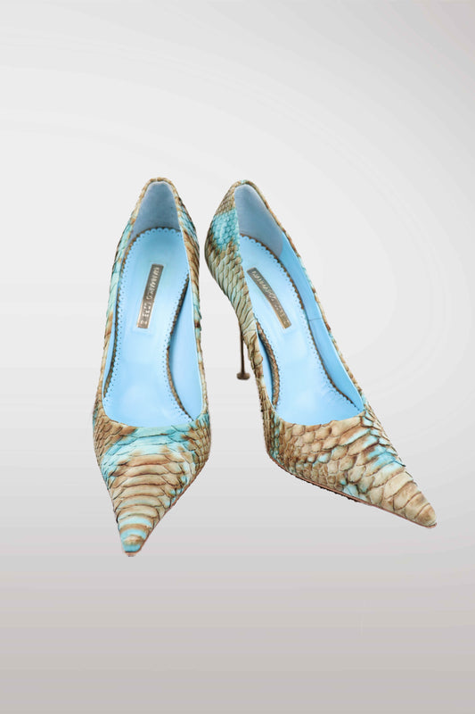 Gianmarco Lorenzi Genuine Python Skin Pointed Toe Heels