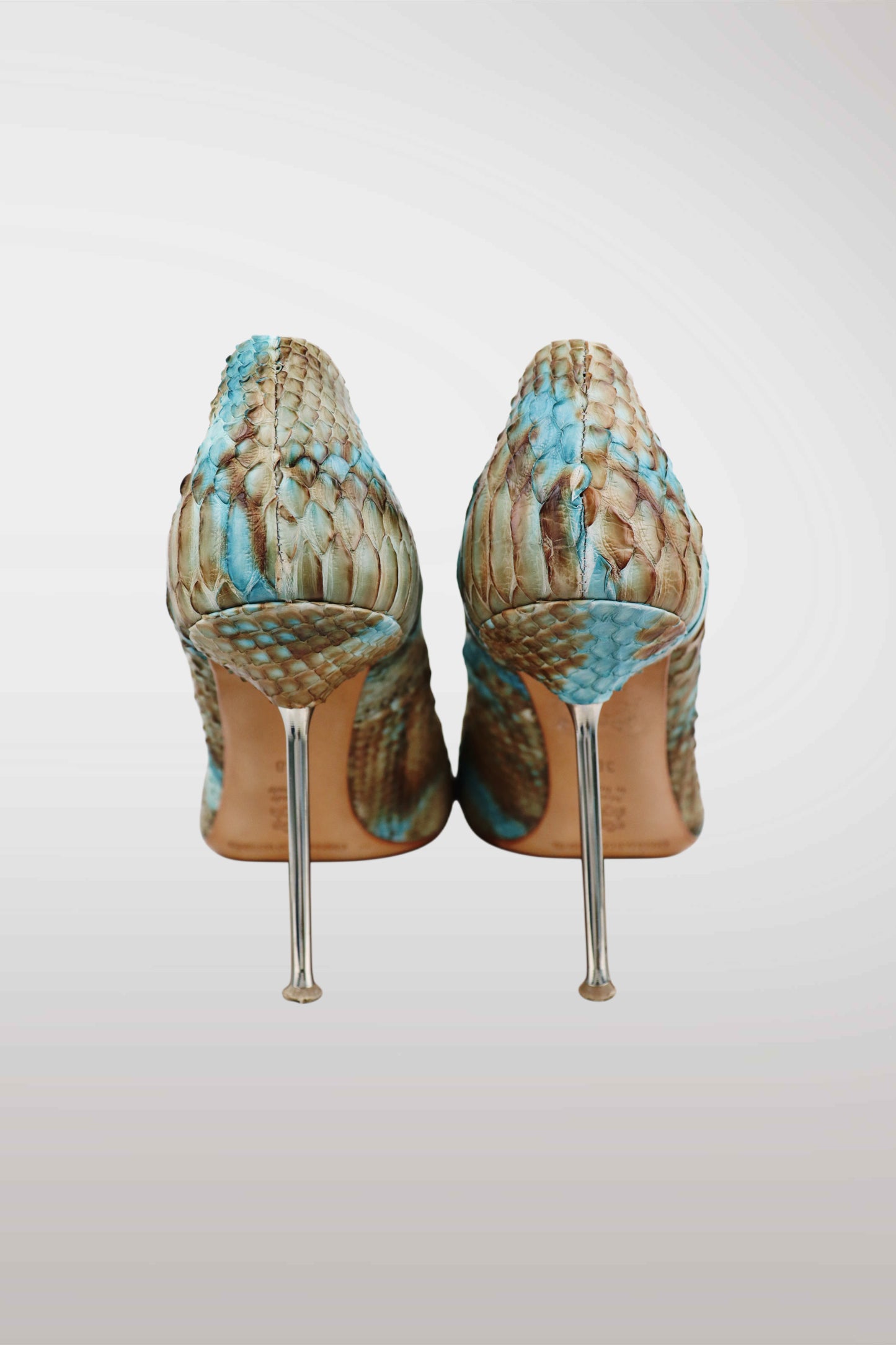 Gianmarco Lorenzi Genuine Python Skin Pointed Toe Heels