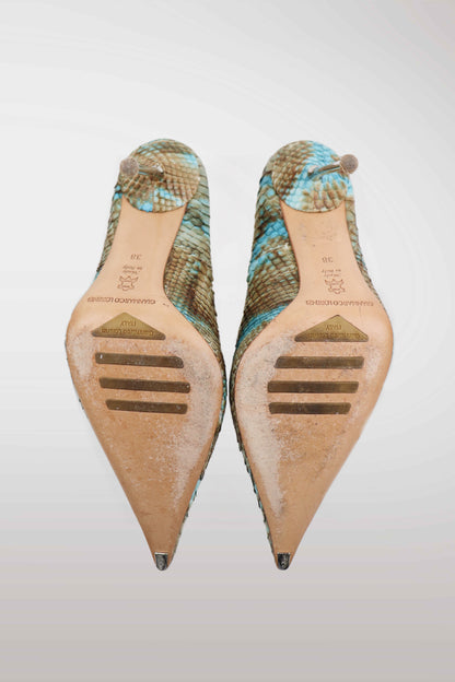 Gianmarco Lorenzi Genuine Python Skin Pointed Toe Heels