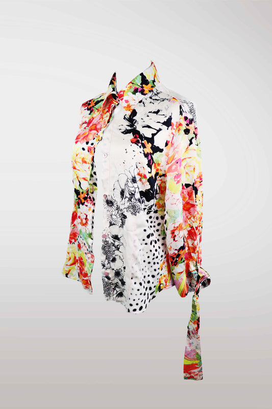 Just Cavalli Silk Multi-Print Button Up Blouse